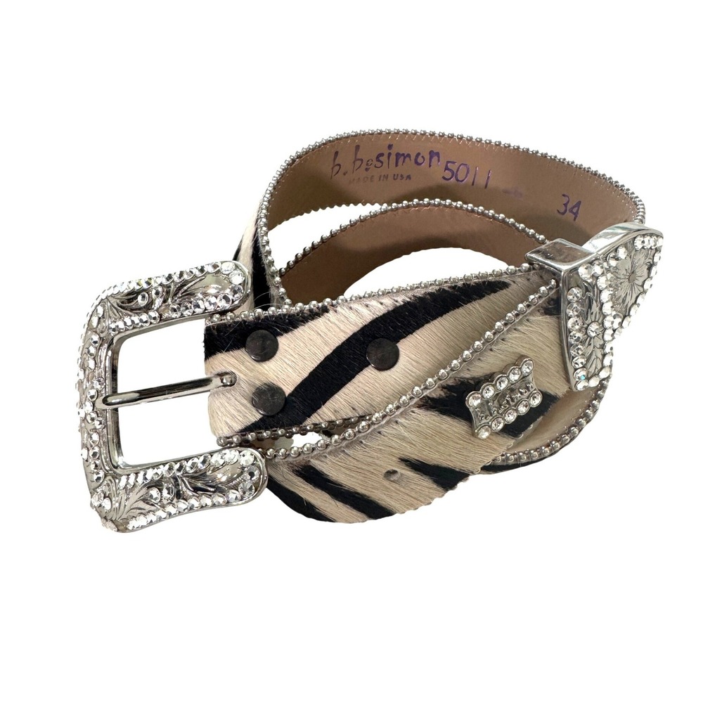 B.B. Simon Crystal Embellished Zebra print Pony‎ Hair Western Belt